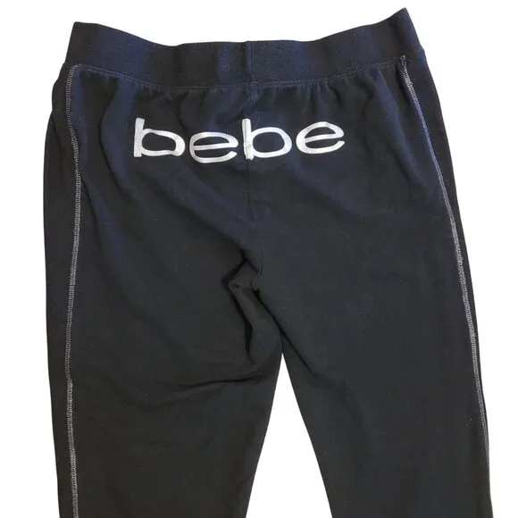 Bebe Women's Size XL Black Joggers With Logo Contrast Stitching Drawstring Waist - Picture 2 of 10